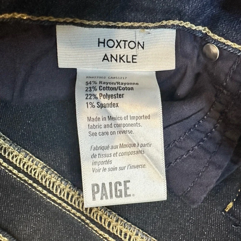 PAIGE Hoxton Ankle Jeans Womens 32 Dark Blue High Rise Skinny Stretch Denim